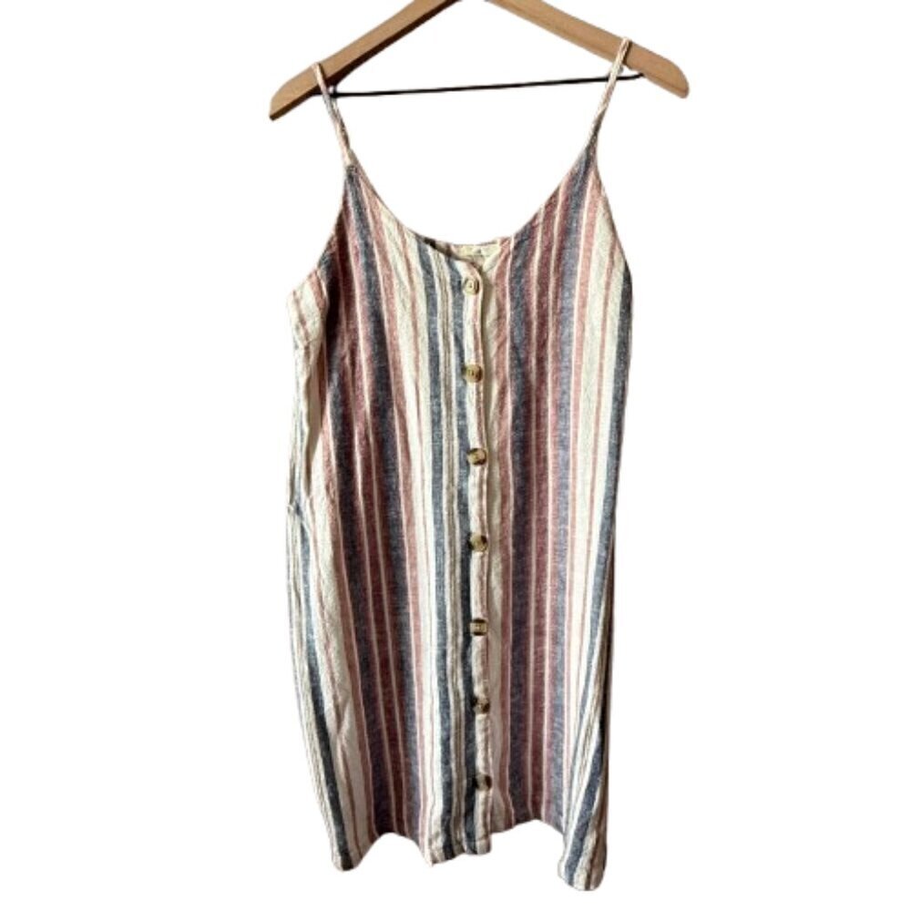 Women's S Thread & Supply Striped Button Down Mini Dress Linen Blend